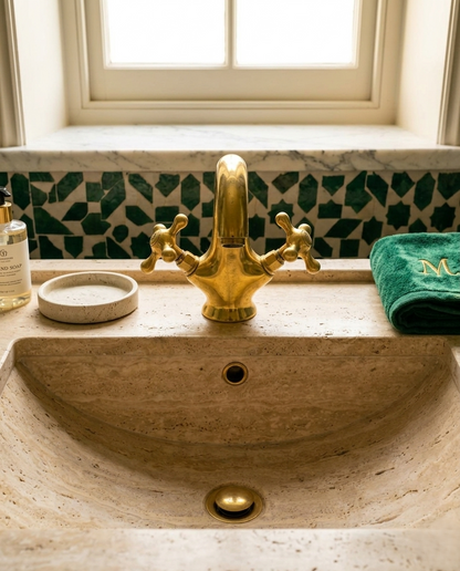 Noble Brass Unlacquered Brass Dual-Handle Faucet – Artisan Handcrafted Monobloc Mixer