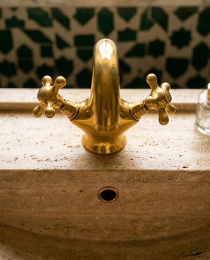 Noble Brass Unlacquered Brass Dual-Handle Faucet – Artisan Handcrafted Monobloc Mixer