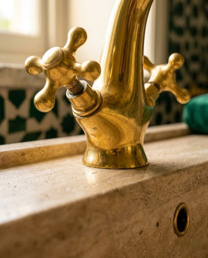 Noble Brass Unlacquered Brass Dual-Handle Faucet – Artisan Handcrafted Monobloc Mixer