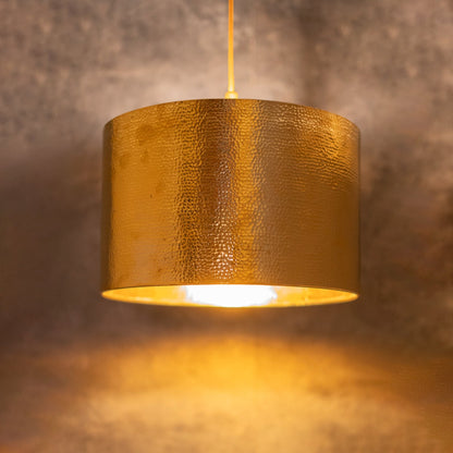 Hammered Brass Cylinder Pendant Light, Unlacquered Brass Pendant Light