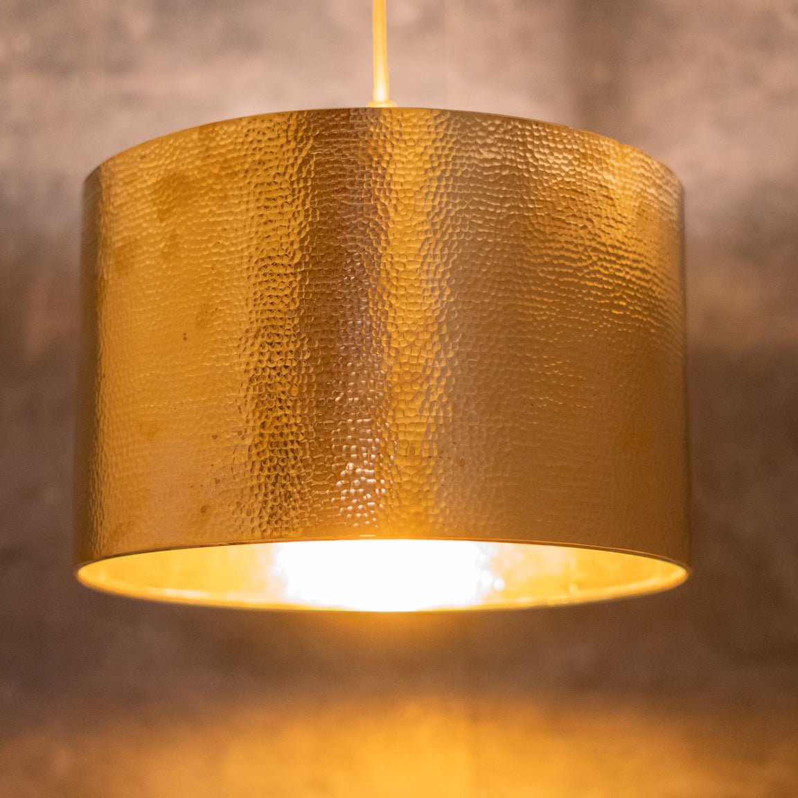 Hammered Brass Cylinder Pendant Light, Unlacquered Brass Pendant Light