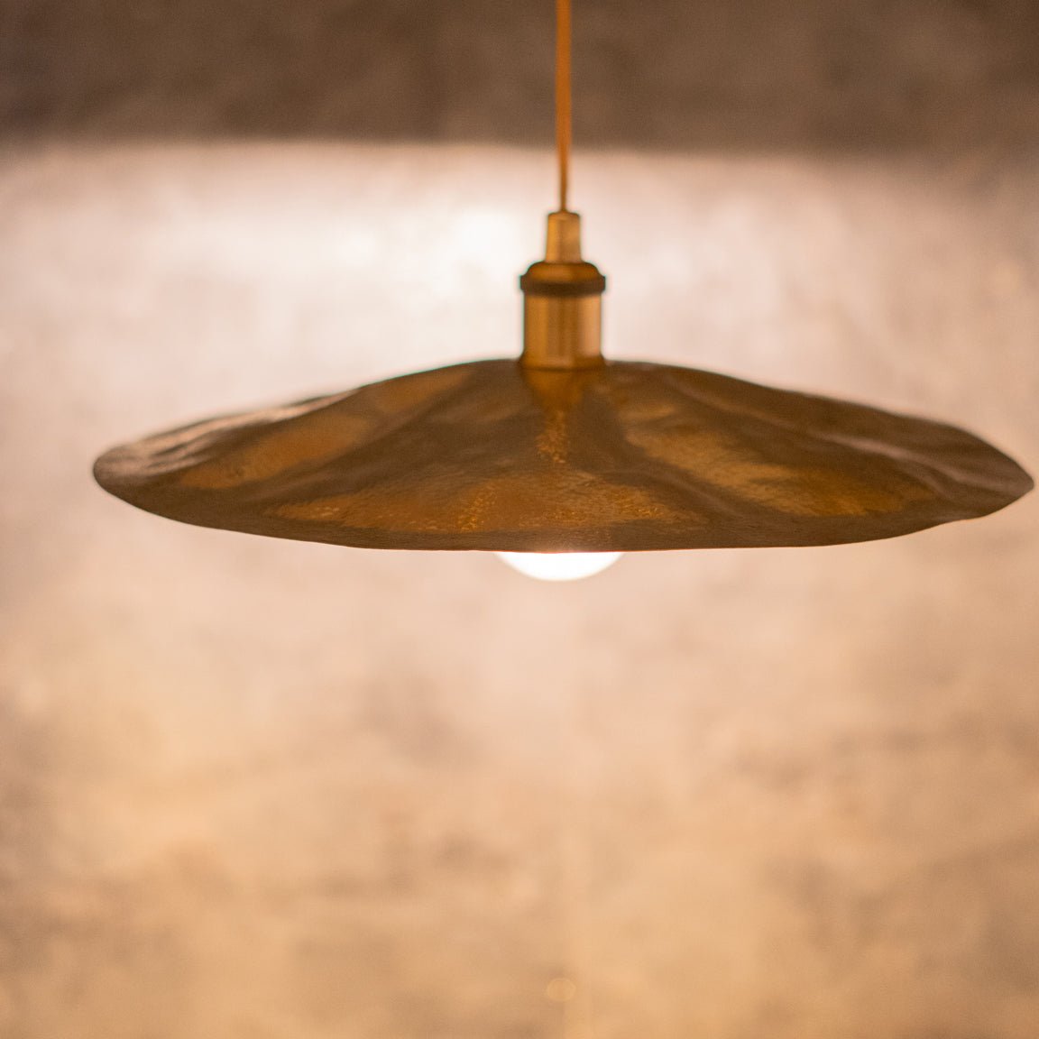 Hammered Brass Flat Disc Pendant Light, Brass Plate Lampshade, Flat Circle Shade
