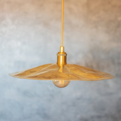 Hammered Brass Flat Disc Pendant Light, Brass Plate Lampshade, Flat Circle Shade