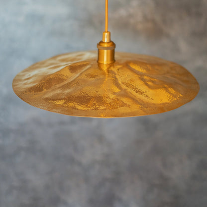 Hammered Brass Flat Disc Pendant Light, Brass Plate Lampshade, Flat Circle Shade