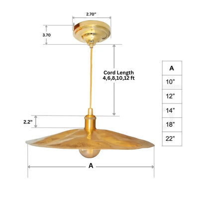 Hammered Brass Flat Disc Pendant Light, Brass Plate Lampshade, Flat Circle Shade