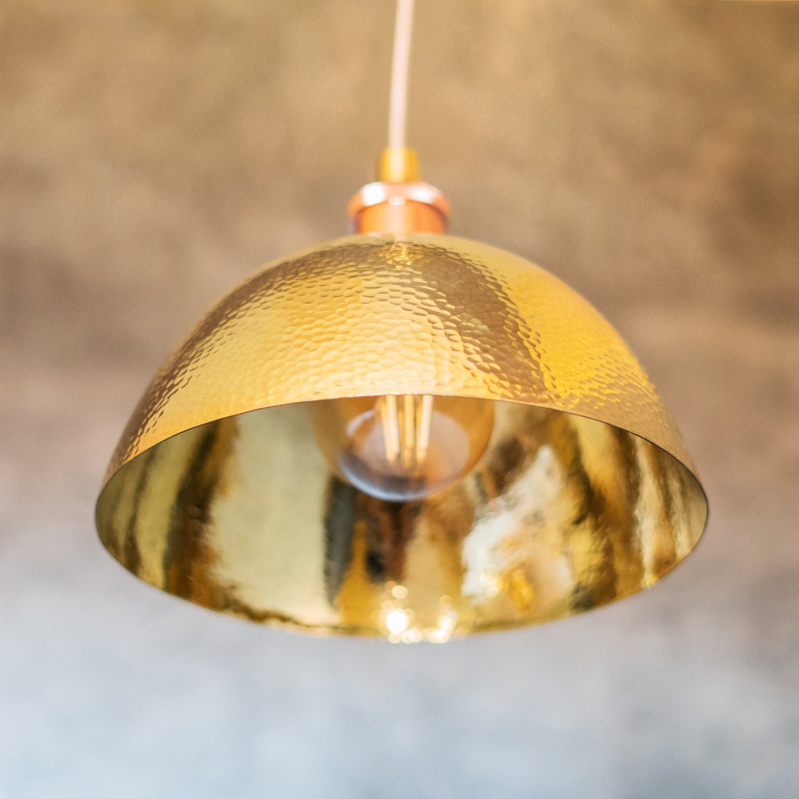 Hammered Brass Pendant Light, Unlacquered Brass Dome Lampshade, Kitchen Island Light