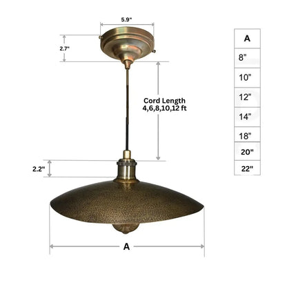 Hammered Bronze Finish Bowl Plate Pendant Light, Solid Brass Ceiling Light