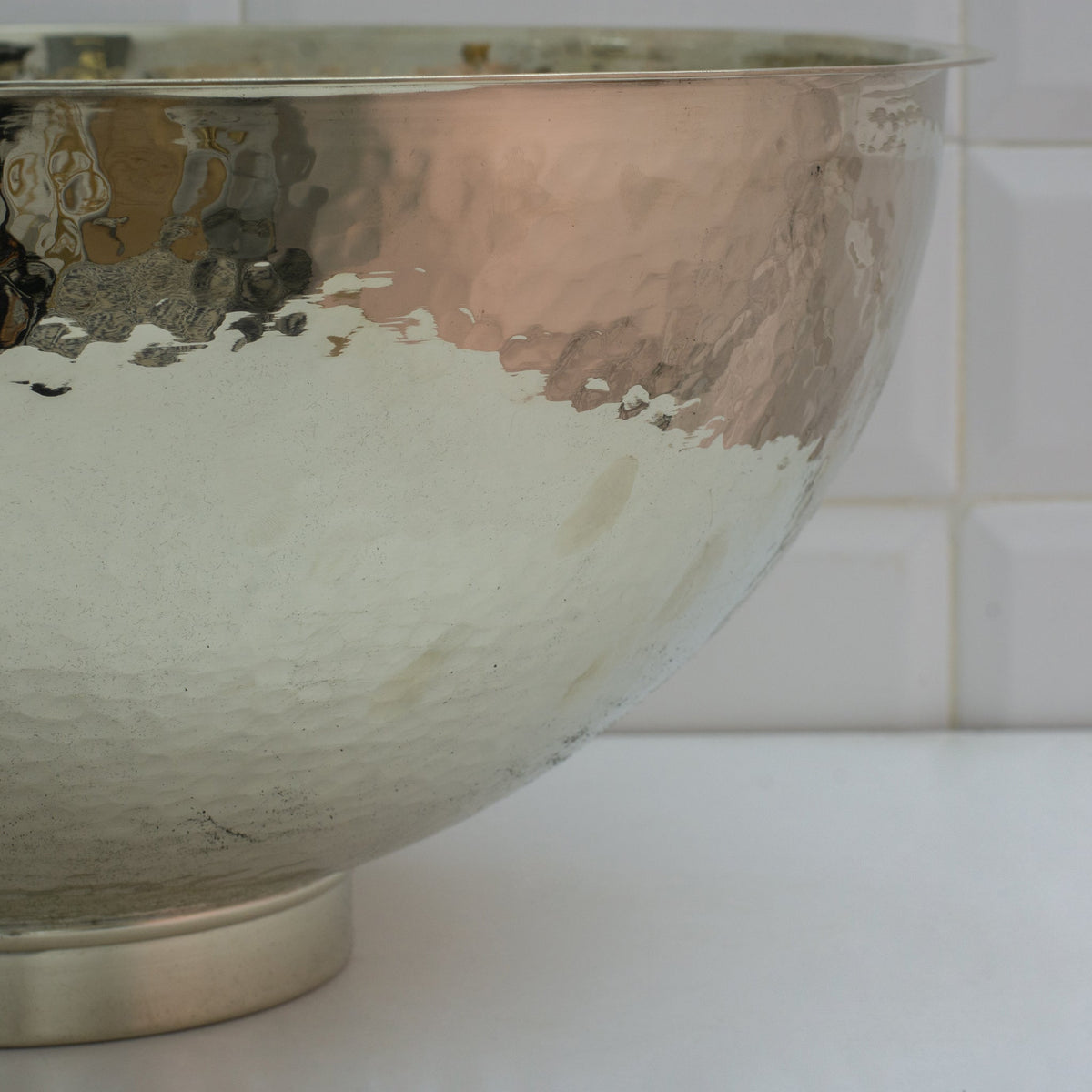 Hammered German Silver Bowl Vessel Sink – Handcrafted Bathroom Vanity Sink