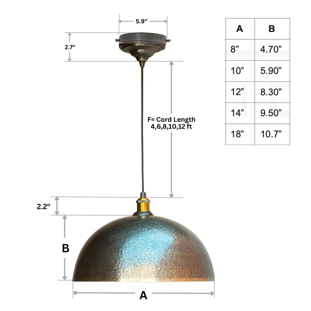 Hammered Pendant Light, Brass Dome Ceiling Light, Kitchen Island Hanging Light Fixture