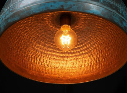 Blue Patina Copper Dome Pendant – Handmade Oxidized Ceiling Light