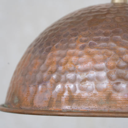 Hand-Hammered Wide Copper Dome Pendant - Rustic Moroccan Hanging Light for Kitchen & Dining