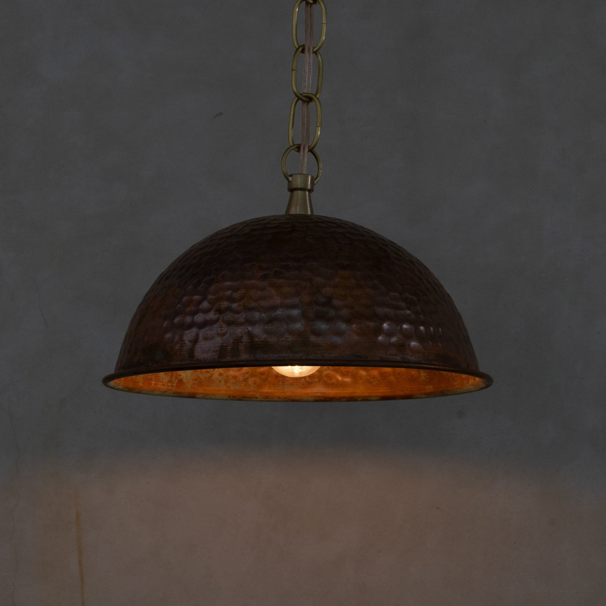 Hand-Hammered Wide Copper Dome Pendant - Rustic Moroccan Hanging Light for Kitchen & Dining