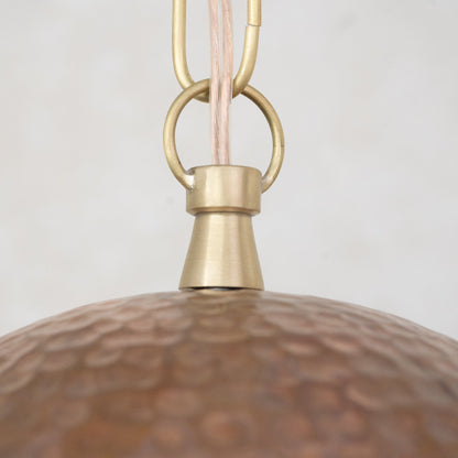Hand-Hammered Wide Copper Dome Pendant - Rustic Moroccan Hanging Light for Kitchen & Dining