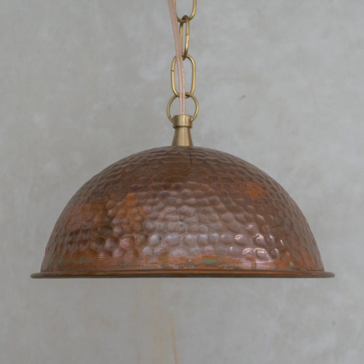Hand-Hammered Wide Copper Dome Pendant - Rustic Moroccan Hanging Light for Kitchen & Dining