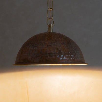 Hand-Hammered Wide Copper Dome Pendant - Rustic Moroccan Hanging Light for Kitchen & Dining