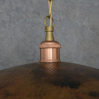Handcrafted Wide Saucer Pendant Light | Wide Hammered Rustic Copper