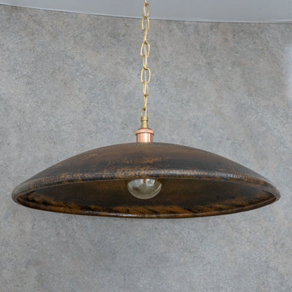 Handcrafted Wide Saucer Pendant Light | Wide Hammered Rustic Copper
