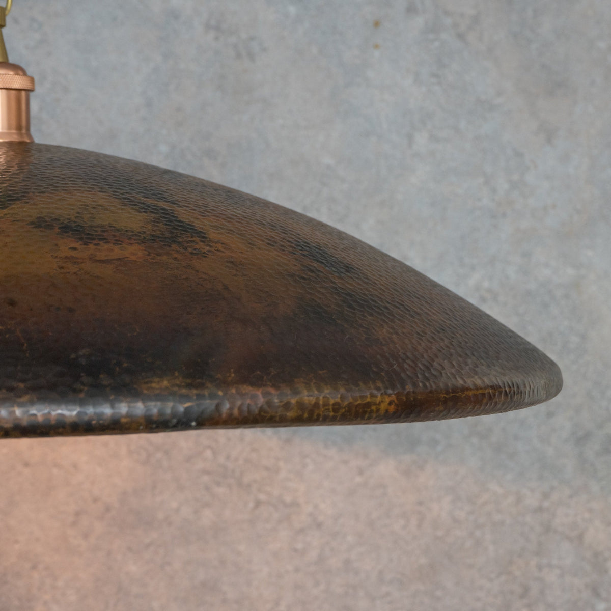 Handcrafted Wide Saucer Pendant Light | Wide Hammered Rustic Copper