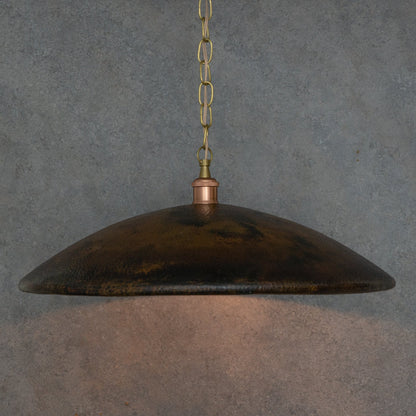 Handcrafted Wide Saucer Pendant Light | Wide Hammered Rustic Copper