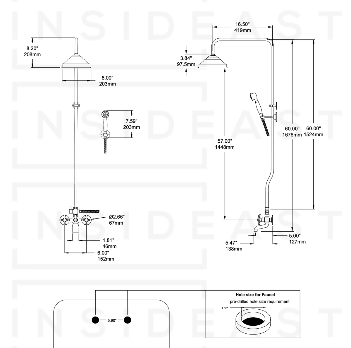 Heritage - Unlacquered Brass Exposed Shower System With Tub Filler