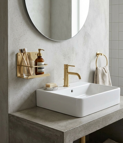 Solid Brass Wall-Mounted Bathroom Caddy & Vanity Shelf