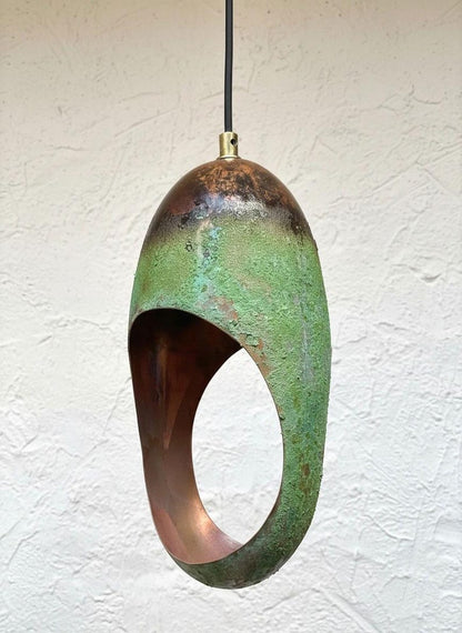 Green Patina Copper Sculptural Pendant – Handmade Oxidise Ceiling Light