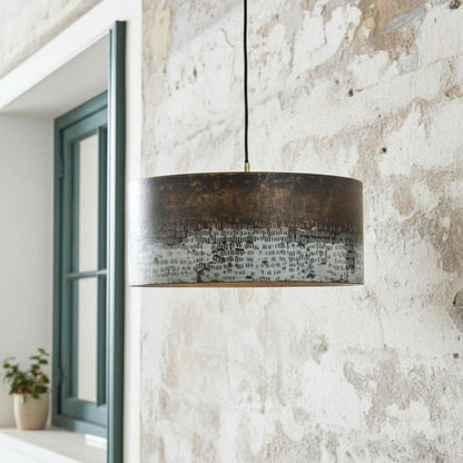 Oxidized Copper Drum Pendant – Handmade Patina Ceiling Light