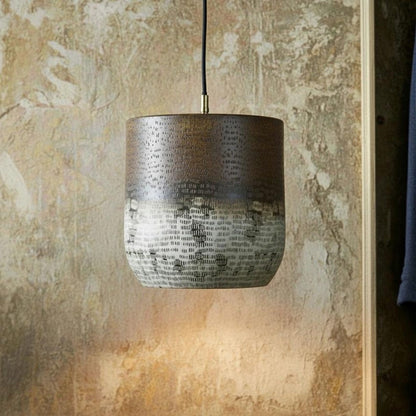 Oxidized Copper Drum Pendant – Handmade Textured Modern Ceiling Light