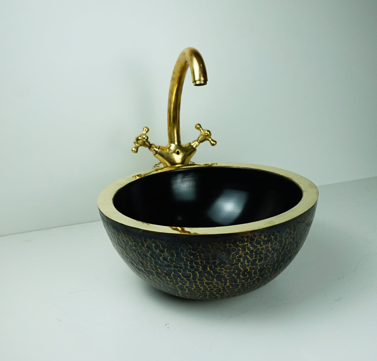 Double Walled Outside Hammered Solid brass Sink, Wash basin Lavabo Bathroom Sink