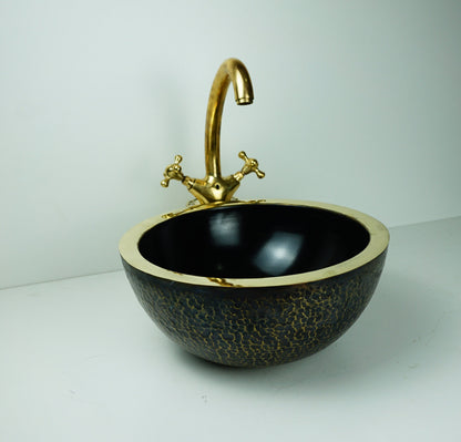Double Walled Outside Hammered Solid brass Sink, Wash basin Lavabo Bathroom Sink