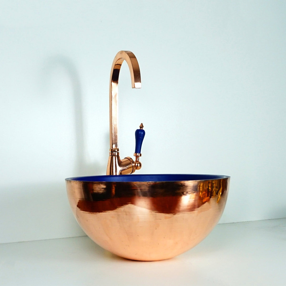 Double Wall Copper Vessel Sink Bathroom, Different Color Interior Copper Vessel Sink Bathroom Decor