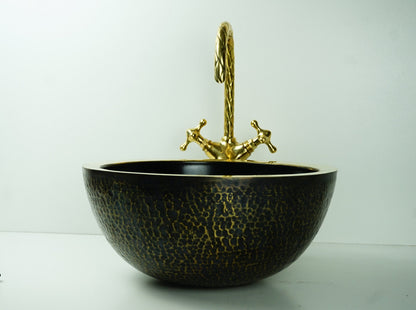 Double Walled Outside Hammered Solid brass Sink, Wash basin Lavabo Bathroom Sink
