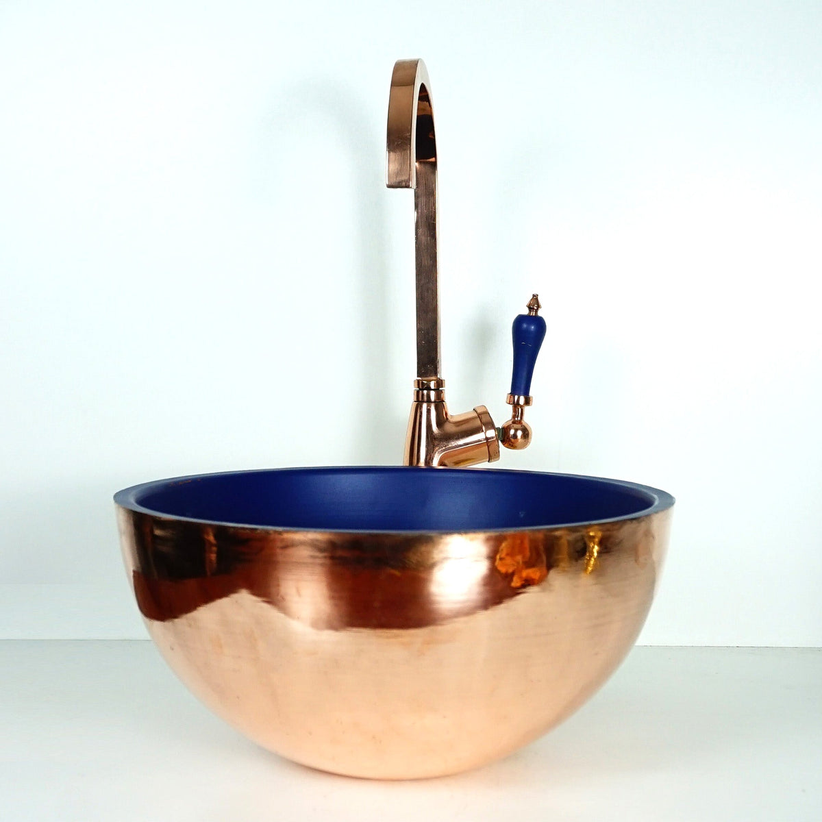 Double Wall Copper Vessel Sink Bathroom, Different Color Interior Copper Vessel Sink Bathroom Decor