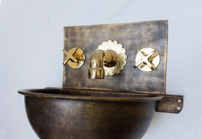 Antique Brass Wall Mount Sink With Brass Mixer Faucet