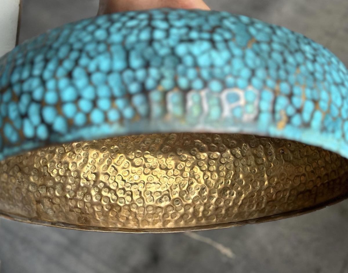 Blue Patina Brass Pendant Light , Hammered Blue Kitchen Island Lighting