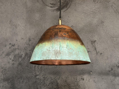 Green Patina Copper Pendant Light Kitchen,  Hammered Vintage Copper Light Fixture, Farmhouse Copper Lamp