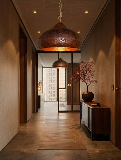 Copper Hammered Dome Pendant – Handcrafted Industrial Moroccan Hanging Light