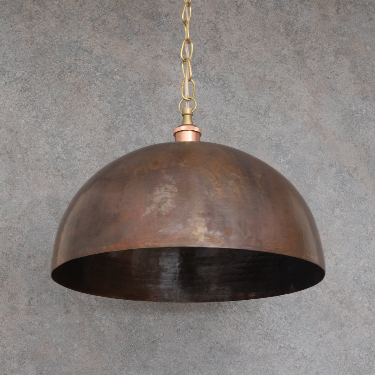 Large Rustic Copper Pendant Light - Aged Dome Ceiling Fixture - Hand-Hammered Moroccan Copper Lamp