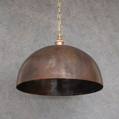 Large Rustic Copper Pendant Light - Aged Dome Ceiling Fixture - Hand-Hammered Moroccan Copper Lamp