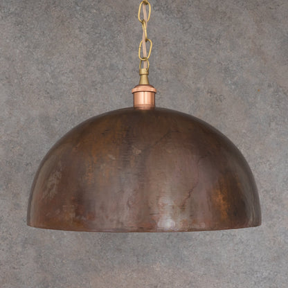 Large Rustic Copper Pendant Light - Aged Dome Ceiling Fixture - Hand-Hammered Moroccan Copper Lamp