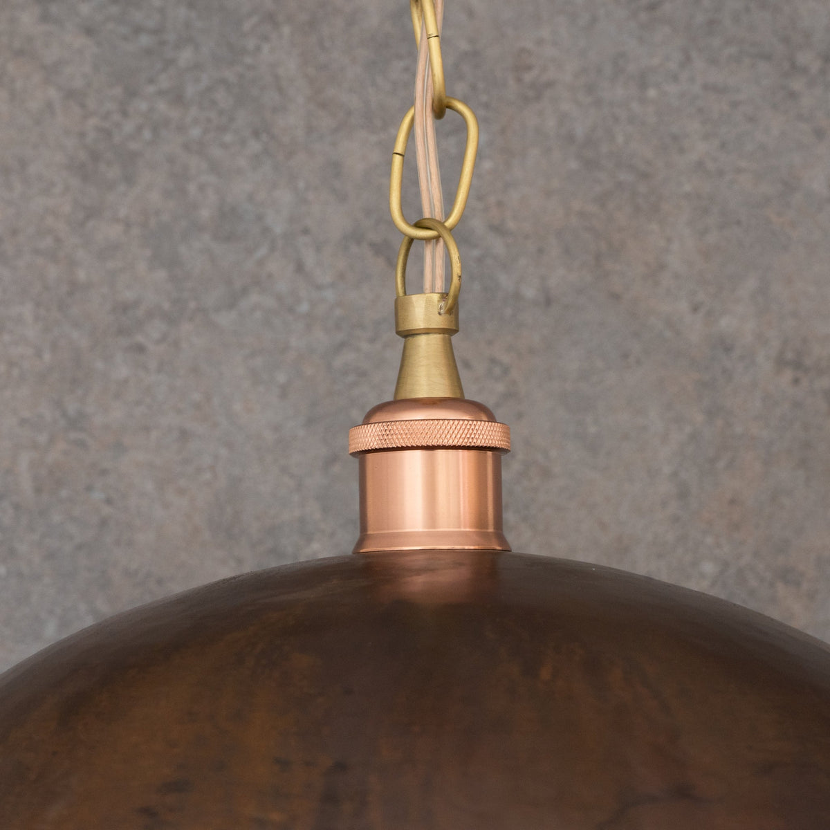 Large Rustic Copper Pendant Light - Aged Dome Ceiling Fixture - Hand-Hammered Moroccan Copper Lamp