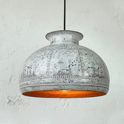 White Patina Copper Dome Pendant – Handmade Rustic Farmhouse Light