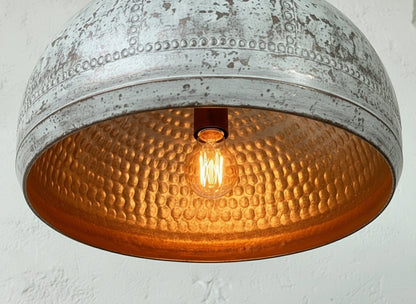 White Patina Copper Dome Pendant – Handmade Rustic Farmhouse Light