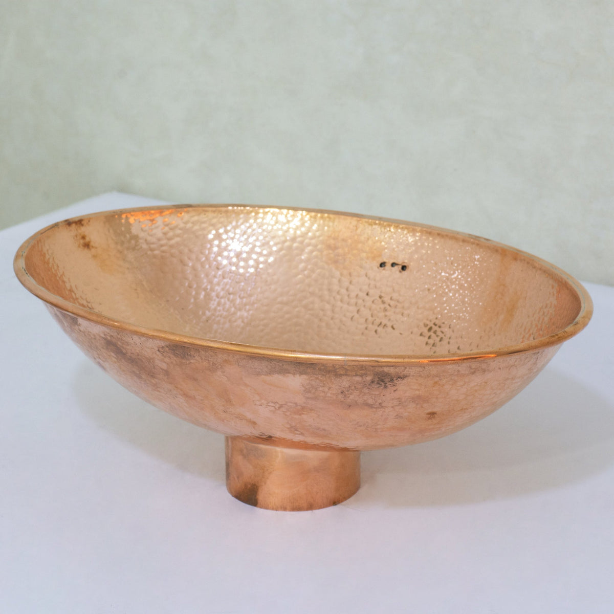 Oval Solid Copper Vessel Sink, Hammered Bathroom Vanity Sink, Powder Room Basin Sink