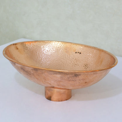 Oval Solid Copper Vessel Sink, Hammered Bathroom Vanity Sink, Powder Room Basin Sink