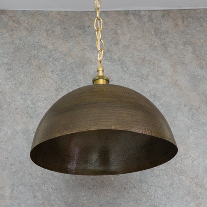 Oversized Dark Bronze Copper Pendant - Large Hammered Dome Light for Entryway & Dining