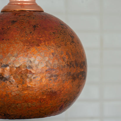 Oxidized Copper Pendant Light, Globe Pendant Light Copper, Ball Light Shade, Round Hanging Lamp Copper, Orb Ceiling Lamp
