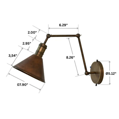Oxidized Copper Wall Sconce, Swing Arm Light, 3-Point Adjustable Sconce, Wall Light With Copper Shade, Swivel Wall Lamp Copper