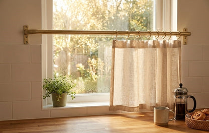 Unlacquered Brass Cafe Curtain Rod with Curved French Return & Eyelet Rings