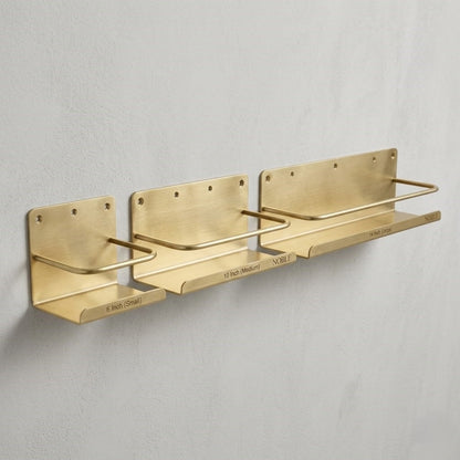Solid Brass Wall-Mounted Bathroom Caddy & Vanity Shelf — Hand-Finished Living Finish